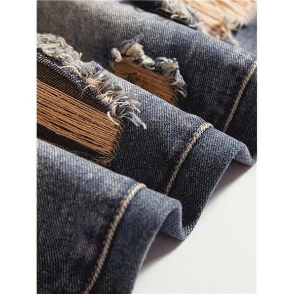 NWT Men's Distressed Jeans with Bear & Patchwork Details - Picture 4 of 7